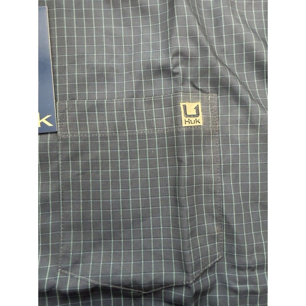 Men's Huk Fishing Citadel Plaid Teaser Long Sleeve Button XL  Striped Blue - Picture 4 of 7
